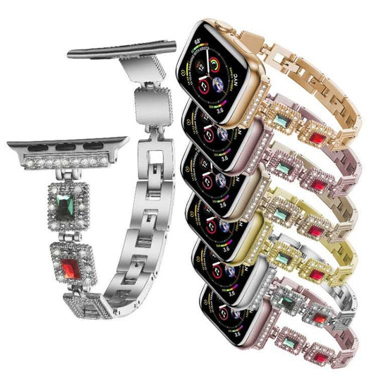 Großes quadratisches Diamant-Metall-Ersatzarmband für die Apple Watch-Serie, 7 41mm / 6 & SE & 5 & 4 40mm / 3 & 2 & 1 38mm, 7 45mm / 6 & SE & 5 & 4 44mm / 3 & 2 & 1 42mm