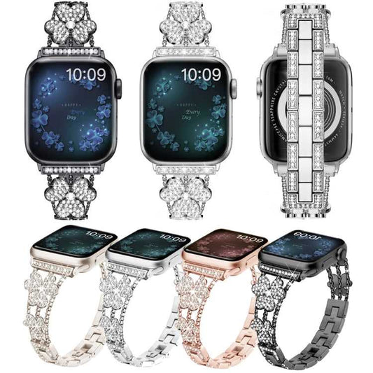 3-blättriges Kleeblatt-Diamant-Uhrenarmband, For Apple Watch Series 8&7 45mm, For Apple Watch Series 8&7 41mm
