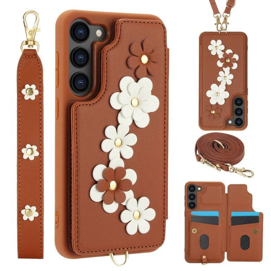 Crossbody-Handyhülle aus Leder mit Blumenmuster, For Samsung Galaxy S22 Ultra 5G, For Samsung Galaxy S22+ 5G