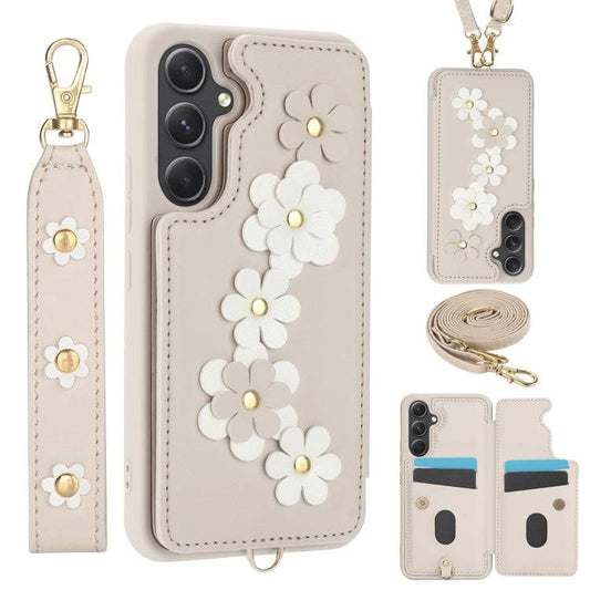 Crossbody-Handyhülle aus Leder mit Blumenmuster, For Samsung Galaxy S24+ 5G, For Samsung Galaxy S23 FE 5G, For Samsung Galaxy S23 Ultra 5G, For Samsung Galaxy S23+ 5G
