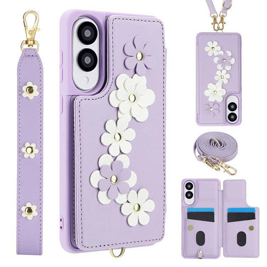 Crossbody-Handyhülle aus Leder mit Blumenmuster, For Samsung Galaxy S25 Edge 5G, For Samsung Galaxy S25+ 5G, For Samsung Galaxy S25 Ultra 5G, For Samsung Galaxy S24 Ultra 5G