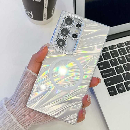 Plating Texture MagSafe TPU-Telefonhülle mit Glitzerlinsenfolie, For Samsung Galaxy S23 Ultra 5G