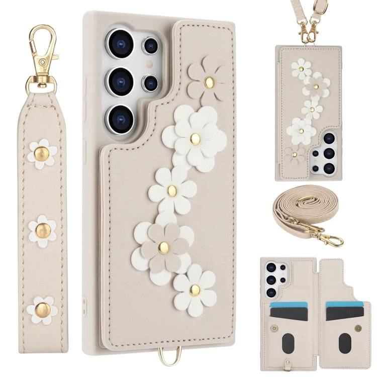 Crossbody-Handyhülle aus Leder mit Blumenmuster, For Samsung Galaxy S25 Edge 5G, For Samsung Galaxy S25+ 5G, For Samsung Galaxy S25 Ultra 5G, For Samsung Galaxy S24 Ultra 5G