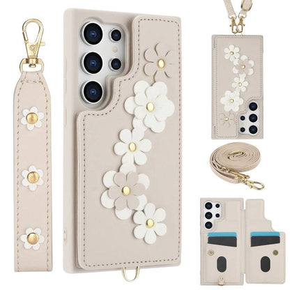 Crossbody-Handyhülle aus Leder mit Blumenmuster, For Samsung Galaxy S25 Edge 5G, For Samsung Galaxy S25+ 5G, For Samsung Galaxy S25 Ultra 5G, For Samsung Galaxy S24 Ultra 5G