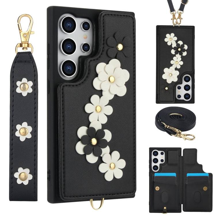 Crossbody-Handyhülle aus Leder mit Blumenmuster, For Samsung Galaxy S25 Edge 5G, For Samsung Galaxy S25+ 5G, For Samsung Galaxy S25 Ultra 5G, For Samsung Galaxy S24 Ultra 5G