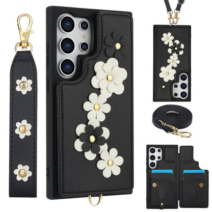 Crossbody-Handyhülle aus Leder mit Blumenmuster, For Samsung Galaxy S25 Edge 5G, For Samsung Galaxy S25+ 5G, For Samsung Galaxy S25 Ultra 5G, For Samsung Galaxy S24 Ultra 5G