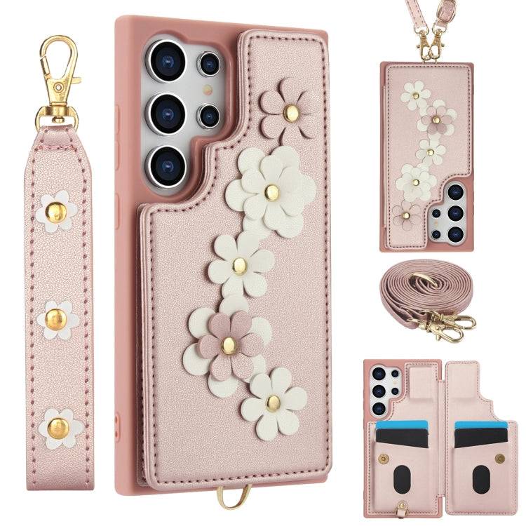 Crossbody-Handyhülle aus Leder mit Blumenmuster, For Samsung Galaxy S25 Edge 5G, For Samsung Galaxy S25+ 5G, For Samsung Galaxy S25 Ultra 5G, For Samsung Galaxy S24 Ultra 5G