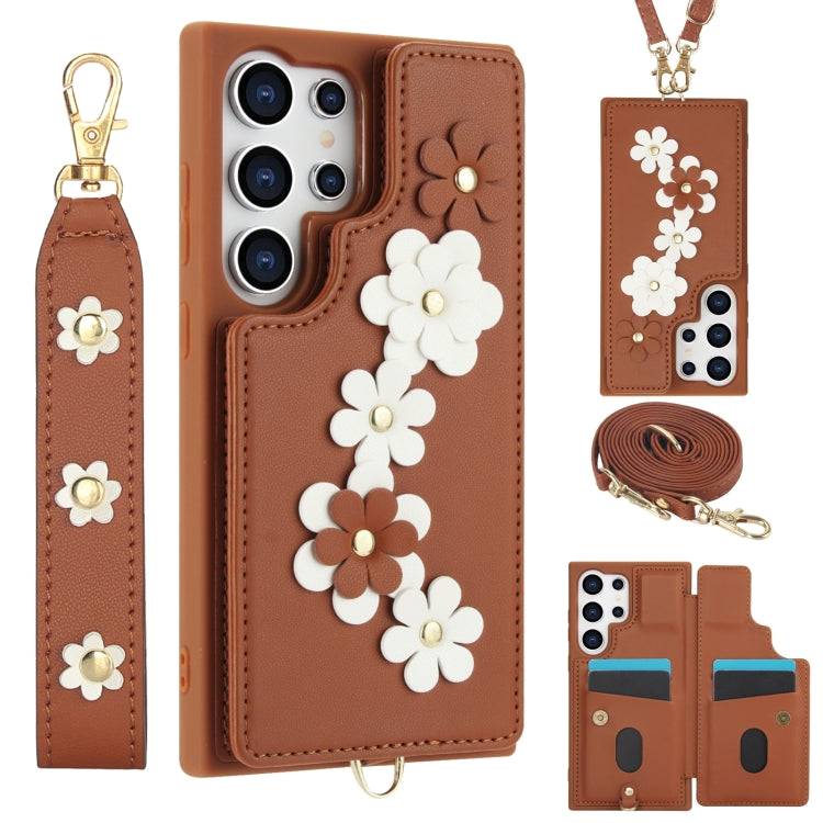 Crossbody-Handyhülle aus Leder mit Blumenmuster, For Samsung Galaxy S25 Edge 5G, For Samsung Galaxy S25+ 5G, For Samsung Galaxy S25 Ultra 5G, For Samsung Galaxy S24 Ultra 5G