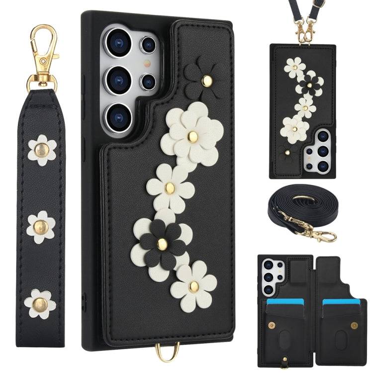 Crossbody-Handyhülle aus Leder mit Blumenmuster, For Samsung Galaxy S25 Edge 5G, For Samsung Galaxy S25+ 5G, For Samsung Galaxy S25 Ultra 5G, For Samsung Galaxy S24 Ultra 5G