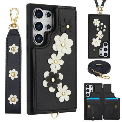 Crossbody-Handyhülle aus Leder mit Blumenmuster, For Samsung Galaxy S25 Edge 5G, For Samsung Galaxy S25+ 5G, For Samsung Galaxy S25 Ultra 5G, For Samsung Galaxy S24 Ultra 5G