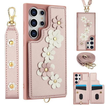 Crossbody-Handyhülle aus Leder mit Blumenmuster, For Samsung Galaxy S25 Edge 5G, For Samsung Galaxy S25+ 5G, For Samsung Galaxy S25 Ultra 5G, For Samsung Galaxy S24 Ultra 5G