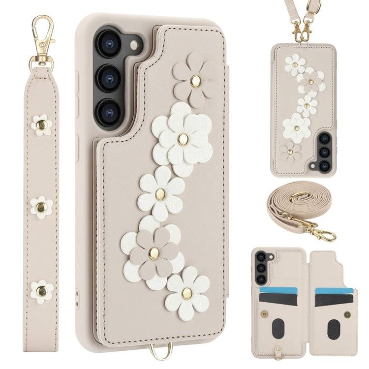 Crossbody-Handyhülle aus Leder mit Blumenmuster, For Samsung Galaxy S25 Edge 5G, For Samsung Galaxy S25+ 5G, For Samsung Galaxy S25 Ultra 5G, For Samsung Galaxy S24 Ultra 5G
