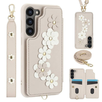 Crossbody-Handyhülle aus Leder mit Blumenmuster, For Samsung Galaxy S25 Edge 5G, For Samsung Galaxy S25+ 5G, For Samsung Galaxy S25 Ultra 5G, For Samsung Galaxy S24 Ultra 5G