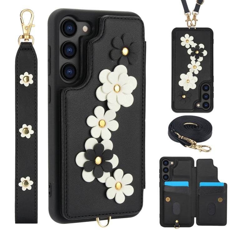 Crossbody-Handyhülle aus Leder mit Blumenmuster, For Samsung Galaxy S25 Edge 5G, For Samsung Galaxy S25+ 5G, For Samsung Galaxy S25 Ultra 5G, For Samsung Galaxy S24 Ultra 5G