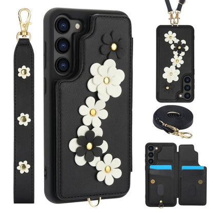 Crossbody-Handyhülle aus Leder mit Blumenmuster, For Samsung Galaxy S25 Edge 5G, For Samsung Galaxy S25+ 5G, For Samsung Galaxy S25 Ultra 5G, For Samsung Galaxy S24 Ultra 5G
