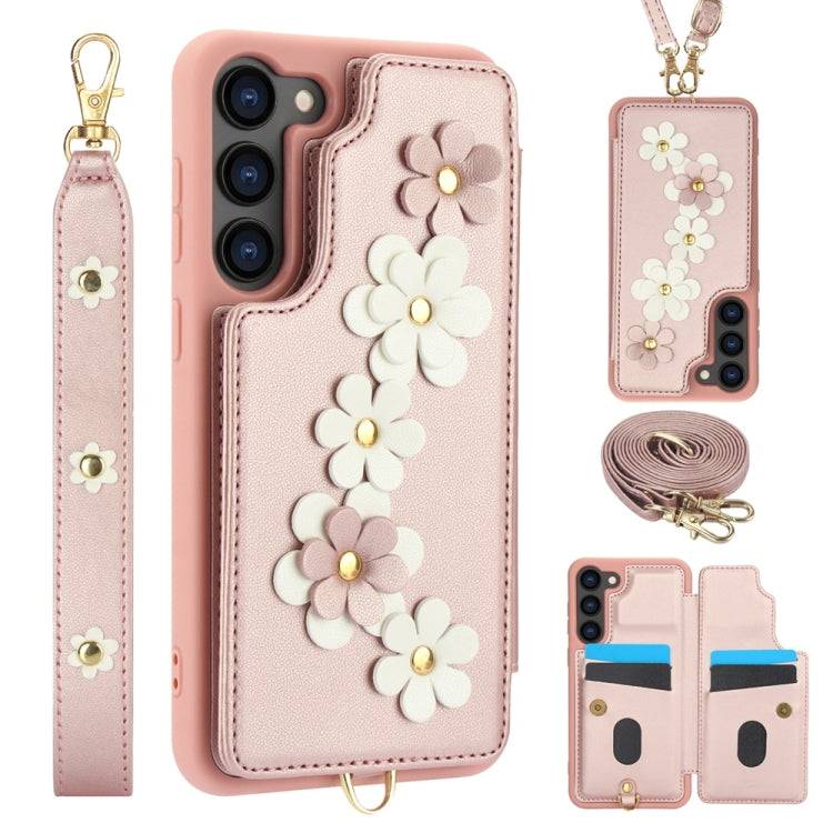 Crossbody-Handyhülle aus Leder mit Blumenmuster, For Samsung Galaxy S25 Edge 5G, For Samsung Galaxy S25+ 5G, For Samsung Galaxy S25 Ultra 5G, For Samsung Galaxy S24 Ultra 5G