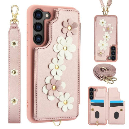Crossbody-Handyhülle aus Leder mit Blumenmuster, For Samsung Galaxy S25 Edge 5G, For Samsung Galaxy S25+ 5G, For Samsung Galaxy S25 Ultra 5G, For Samsung Galaxy S24 Ultra 5G