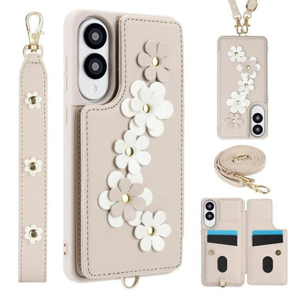 Crossbody-Handyhülle aus Leder mit Blumenmuster, For Samsung Galaxy S25 Edge 5G, For Samsung Galaxy S25+ 5G, For Samsung Galaxy S25 Ultra 5G, For Samsung Galaxy S24 Ultra 5G