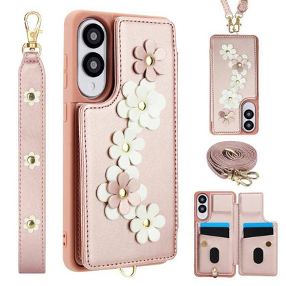Crossbody-Handyhülle aus Leder mit Blumenmuster, For Samsung Galaxy S25 Edge 5G, For Samsung Galaxy S25+ 5G, For Samsung Galaxy S25 Ultra 5G, For Samsung Galaxy S24 Ultra 5G