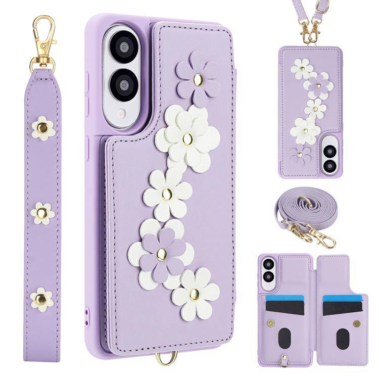 Crossbody-Handyhülle aus Leder mit Blumenmuster, For Samsung Galaxy S25 Edge 5G, For Samsung Galaxy S25+ 5G, For Samsung Galaxy S25 Ultra 5G, For Samsung Galaxy S24 Ultra 5G