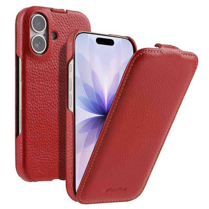 melkco Litschi Textur Vertikale magnetische Flip-Handyhülle aus echtem Leder, For iPhone 17, For iPhone Air