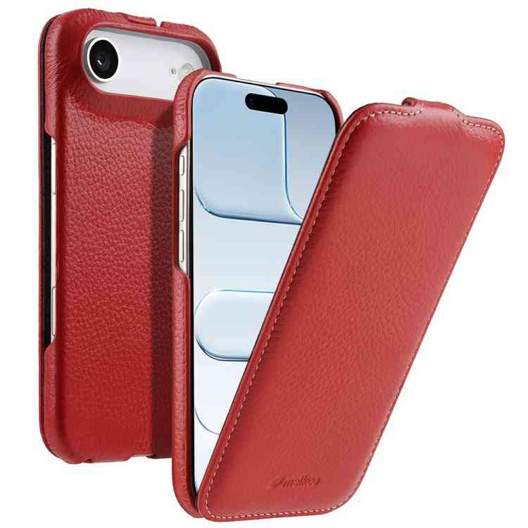 melkco Litschi Textur Vertikale magnetische Flip-Handyhülle aus echtem Leder, For iPhone 17, For iPhone Air