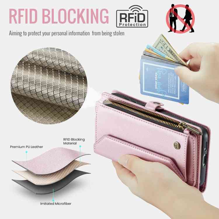 CaseMe C36 Kartenfächer Reißverschluss Geldbörse RFID Anti-Diebstahl Leder Handyhülle, For Galaxy S24 FE 5G